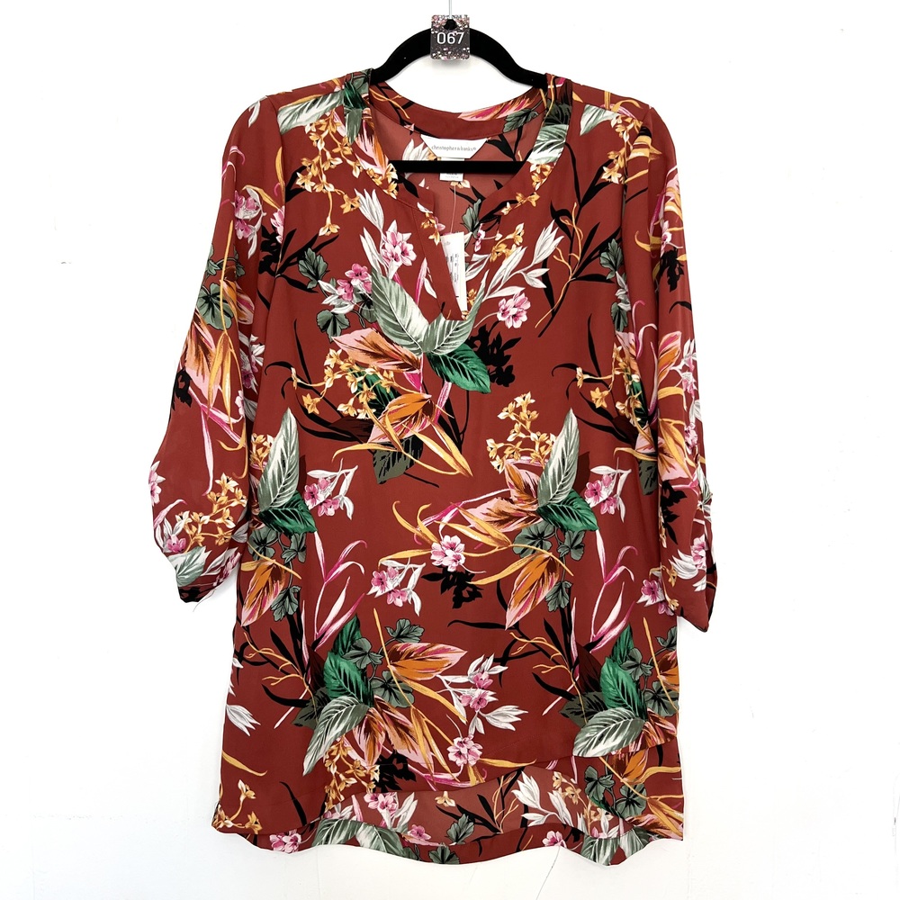 Christopher & Banks Rust Floral Keyhole Tunic